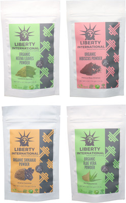 

LIBERTY INTERNATIONAL Heena & Hibiscus & Shikakai & Aloevera Powder ( 114 Gm Each ) For Face , Hair & Skin Care Certified C18(Set of 4)