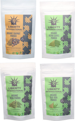 

LIBERTY INTERNATIONAL Soapnut & Heena & Neem & Aloevera Powder ( 114 Gm Each ) For Face , Hair & Skin Care Certified C18(Set of 4)
