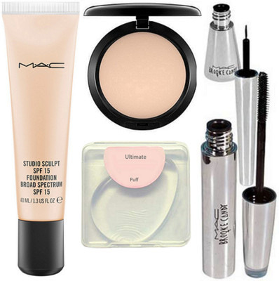 

Ultimate silicon puff, studio sculpt foundation, brooke candy eyeliner and mascara, studio fix compact(Set of 5)