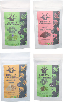 

LIBERTY INTERNATIONAL Indigo & Hibiscus & Orange & Tulsi Powder ( 114 Gm Each ) For Face , Hair & Skin Care Certified C18(Set of 4)