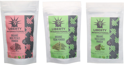 

LIBERTY INTERNATIONAL Rose & Neem & Tulsi Powder ( 114 Gm Each ) For Face , Hair & Skin Care Certified C18(Set of 3)