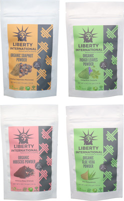

LIBERTY INTERNATIONAL Soapnut & Indigo & Hibiscus & Aloevera Powder ( 114 Gm Each ) For Face , Hair & Skin Care Certified C18(Set of 4)