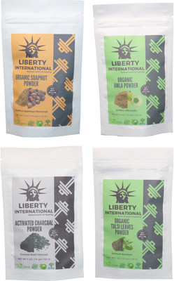 

LIBERTY INTERNATIONAL Soapnut & Amla & Charcoal & Tulsi Powder ( 114 Gm Each ) For Face , Hair & Skin Care Certified C18(Set of 4)