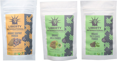 

LIBERTY INTERNATIONAL Soapnut & Amla & Tulsi Powder ( 227 Gm Each ) For Face , Hair & Skin Care Certified C18(Set of 3)