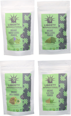 

LIBERTY INTERNATIONAL Indigo & Heena & Amla & Aloevera Powder ( 227 Gm Each ) For Face , Hair & Skin Care Certified C18(Set of 4)