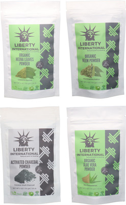 

LIBERTY INTERNATIONAL Heena & Neem & Charcoal & Aloevera Powder ( 114 Gm Each ) For Face , Hair & Skin Care Certified C18(Set of 4)
