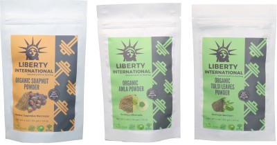 

LIBERTY INTERNATIONAL Soapnut & Amla & Tulsi Powder ( 114 Gm Each ) For Face , Hair & Skin Care Certified C18(Set of 3)