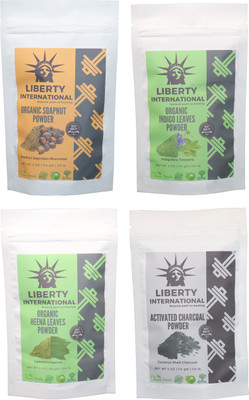 

LIBERTY INTERNATIONAL Soapnut & Indigo & Heena & Charcoal Powder ( 114 Gm Each ) For Face , Hair & Skin Care Certified C18(Set of 4)