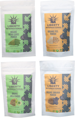 

LIBERTY INTERNATIONAL Heena & Orange & Amla & Shikakai Powder ( 227 Gm Each ) For Face , Hair & Skin Care Certified C18(Set of 4)