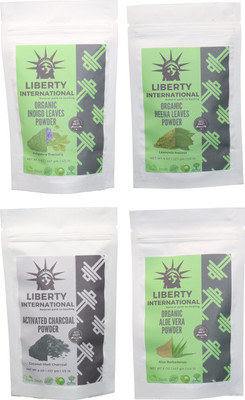

LIBERTY INTERNATIONAL Indigo & Heena & Charcoal & Aloevera Powder ( 227 Gm Each ) For Face , Hair & Skin Care Certified C18(Set of 4)