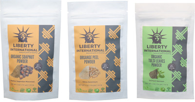 

LIBERTY INTERNATIONAL Soapnut & Orange & Tulsi Powder ( 114 Gm Each ) For Face , Hair & Skin Care Certified C18(Set of 3)