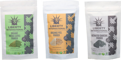 

LIBERTY INTERNATIONAL Heena & Orange & Charcoal Powder ( 227 Gm Each ) For Face , Hair & Skin Care Certified C18(Set of 3)