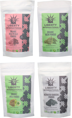 

LIBERTY INTERNATIONAL Rose & Neem & Amla & Charcoal Powder ( 227 Gm Each ) For Face , Hair & Skin Care Certified C18(Set of 4)