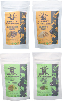 

LIBERTY INTERNATIONAL Soapnut & Orange & Amla & Tulsi Powder ( 227 Gm Each ) For Face , Hair & Skin Care Certified C18(Set of 4)