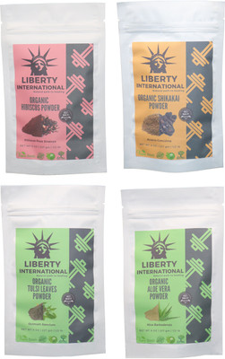 

LIBERTY INTERNATIONAL Hibiscus & Shikakai & Tulsi & Aloevera Powder ( 227 Gm Each ) For Face , Hair & Skin Care Certified C18(Set of 4)