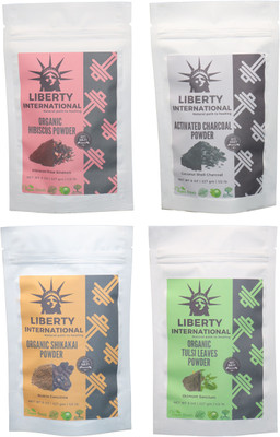 

LIBERTY INTERNATIONAL Hibiscus & Charcoal & Shikakai & Tulsi Powder ( 227 Gm Each ) For Face , Hair & Skin Care Certified C18(Set of 4)