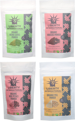 

LIBERTY INTERNATIONAL Heena & Hibiscus & Rose & Orange Powder ( 114 Gm Each ) For Face , Hair & Skin Care Certified C18(Set of 4)
