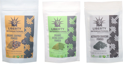 

LIBERTY INTERNATIONAL Soapnut & Heena & Charcoal Powder ( 114 Gm Each ) For Face , Hair & Skin Care Certified C18(Set of 3)