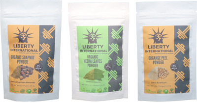 

LIBERTY INTERNATIONAL Soapnut & Heena & Orange Powder ( 114 Gm Each ) For Face , Hair & Skin Care Certified C18(Set of 3)
