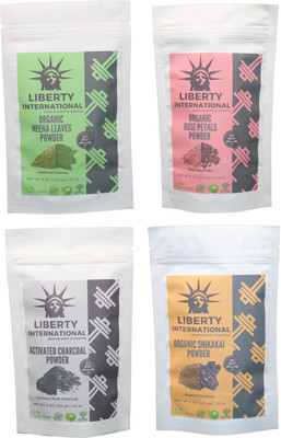

LIBERTY INTERNATIONAL Heena & Rose & Charcoal & Shikakai Powder ( 227 Gm Each ) For Face , Hair & Skin Care Certified C18(Set of 4)
