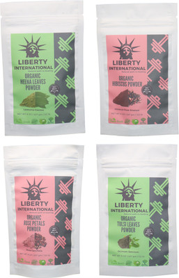 

LIBERTY INTERNATIONAL Heena & Hibiscus & Rose & Tulsi Powder ( 227 Gm Each ) For Face , Hair & Skin Care Certified C18(Set of 4)