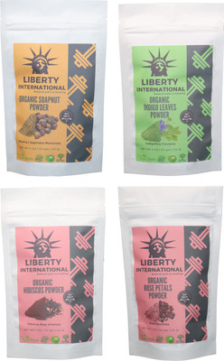 

LIBERTY INTERNATIONAL Soapnut & Indigo & Hibiscus & Rose Powder ( 114 Gm Each ) For Face , Hair & Skin Care Certified C18(Set of 4)