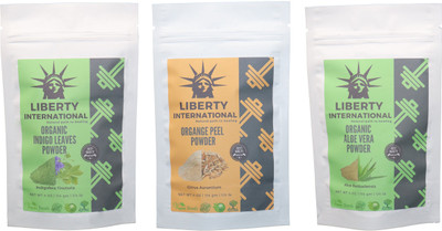 

LIBERTY INTERNATIONAL Indigo & Orange & Aloevera Powder ( 114 Gm Each ) For Face , Hair & Skin Care Certified C18(Set of 3)