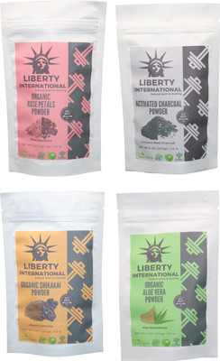 

LIBERTY INTERNATIONAL Rose & Charcoal & Shikakai & Aloevera Powder ( 227 Gm Each ) For Face , Hair & Skin Care Certified C18(Set of 4)