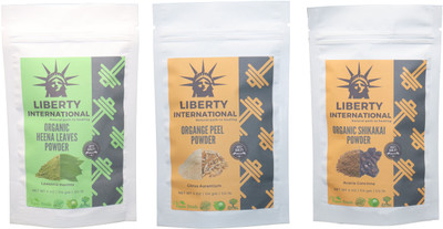 

LIBERTY INTERNATIONAL Heena & Orange & Shikakai Powder ( 114 Gm Each ) For Face , Hair & Skin Care Certified C18(Set of 3)