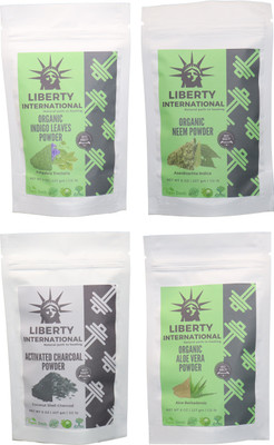 

LIBERTY INTERNATIONAL Indigo & Neem & Charcoal & Aloevera Powder ( 227 Gm Each ) For Face , Hair & Skin Care Certified C18(Set of 4)