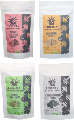 

LIBERTY INTERNATIONAL Rose & Orange & Neem & Charcoal Powder ( 114 Gm Each ) For Face , Hair & Skin Care Certified C18(Set of 4)