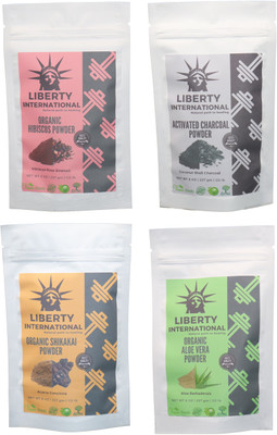 

LIBERTY INTERNATIONAL Hibiscus & Charcoal & Shikakai & Aloevera Powder ( 227 Gm Each ) For Face , Hair & Skin Care Certified C18(Set of 4)