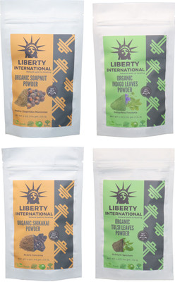 

LIBERTY INTERNATIONAL Soapnut & Indigo & Shikakai & Tulsi Powder ( 114 Gm Each ) For Face , Hair & Skin Care Certified C18(Set of 4)