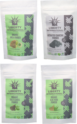 

LIBERTY INTERNATIONAL Amla & Charcoal & Tulsi & Aloevera Powder ( 227 Gm Each ) For Face , Hair & Skin Care Certified C18(Set of 4)