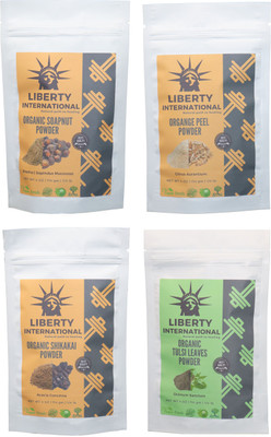 

LIBERTY INTERNATIONAL Soapnut & Orange & Shikakai & Tulsi Powder ( 114 Gm Each ) For Face , Hair & Skin Care Certified C18(Set of 4)