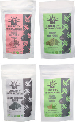 

LIBERTY INTERNATIONAL Rose & Neem & Charcoal & Aloevera Powder ( 227 Gm Each ) For Face , Hair & Skin Care Certified C18(Set of 4)