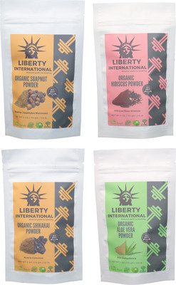 

LIBERTY INTERNATIONAL Soapnut & Hibiscus & Shikakai & Aloevera Powder ( 114 Gm Each ) For Face , Hair & Skin Care Certified C18(Set of 4)