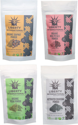

LIBERTY INTERNATIONAL Soapnut & Rose & Neem & Charcoal Powder ( 114 Gm Each ) For Face , Hair & Skin Care Certified C18(Set of 4)