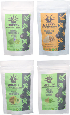 

LIBERTY INTERNATIONAL Indigo & Orange & Amla & Aloevera Powder ( 227 Gm Each ) For Face , Hair & Skin Care Certified C18(Set of 4)