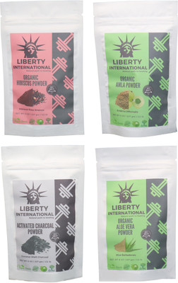 

LIBERTY INTERNATIONAL Hibiscus & Amla & Charcoal & Aloevera Powder ( 227 Gm Each ) For Face , Hair & Skin Care Certified C18(Set of 4)