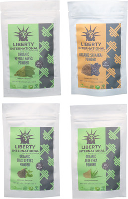 

LIBERTY INTERNATIONAL Heena & Shikakai & Tulsi & Aloevera Powder ( 227 Gm Each ) For Face , Hair & Skin Care Certified C18(Set of 4)