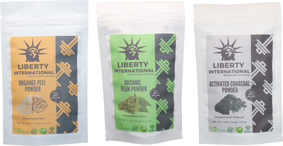 

LIBERTY INTERNATIONAL Orange & Neem & Charcoal Powder ( 114 Gm Each ) For Face , Hair & Skin Care Certified C18(Set of 3)