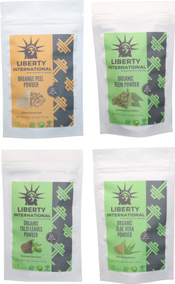 LIBERTY INTERNATIONAL Orange & Neem & Tulsi & Aloevera Powder ( 114 Gm Each ) For Face , Hair & Skin Care Certified C18(Set of 4)