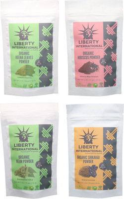 

LIBERTY INTERNATIONAL Heena & Hibiscus & Neem & Shikakai Powder ( 114 Gm Each ) For Face , Hair & Skin Care Certified C18(Set of 4)