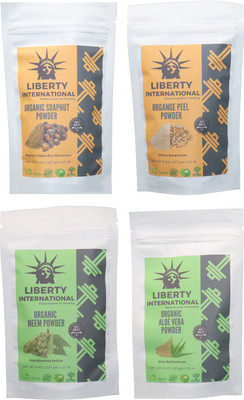 

LIBERTY INTERNATIONAL Soapnut & Orange & Neem & Aloevera Powder ( 227 Gm Each ) For Face , Hair & Skin Care Certified C18(Set of 4)