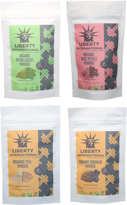 

LIBERTY INTERNATIONAL Heena & Rose & Orange & Shikakai Powder ( 114 Gm Each ) For Face , Hair & Skin Care Certified C18(Set of 4)