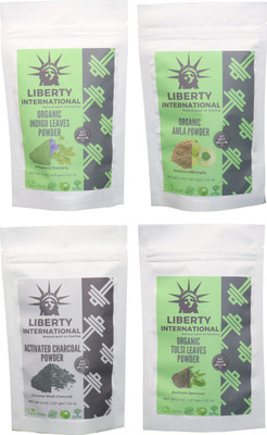 

LIBERTY INTERNATIONAL Indigo & Amla & Charcoal & Tulsi Powder ( 227 Gm Each ) For Face , Hair & Skin Care Certified C18(Set of 4)