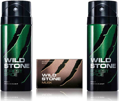 

Wild Stone 2 Forest Spice Deodorant and 75gm Musk Soap(Set of 3)