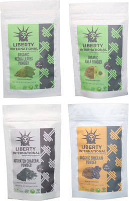 

LIBERTY INTERNATIONAL Heena & Amla & Charcoal & Shikakai Powder ( 227 Gm Each ) For Face , Hair & Skin Care Certified C18(Set of 4)