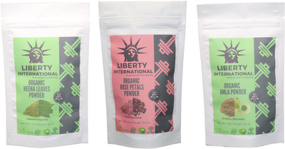 

LIBERTY INTERNATIONAL Heena & Rose & Amla Powder ( 114 Gm Each ) For Face , Hair & Skin Care Certified C18(Set of 3)
